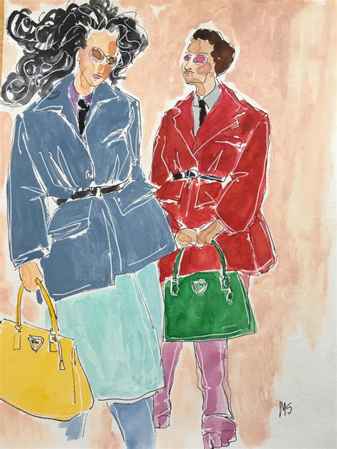 prada handbag pen and ink illustration|Prada Bag Ladies, Fashion New York City 2021. Watercolour.